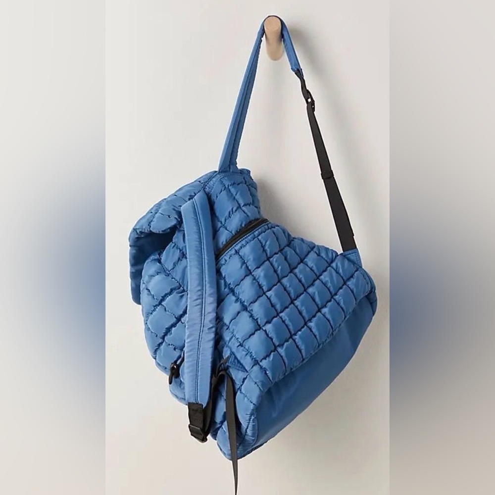 Free People Blue Quilted Women's Hiker Backpack NWT - Picture 2 of 4